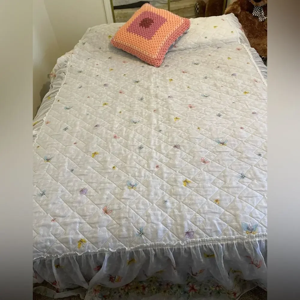 70s fairycore butterfly bedspread floral